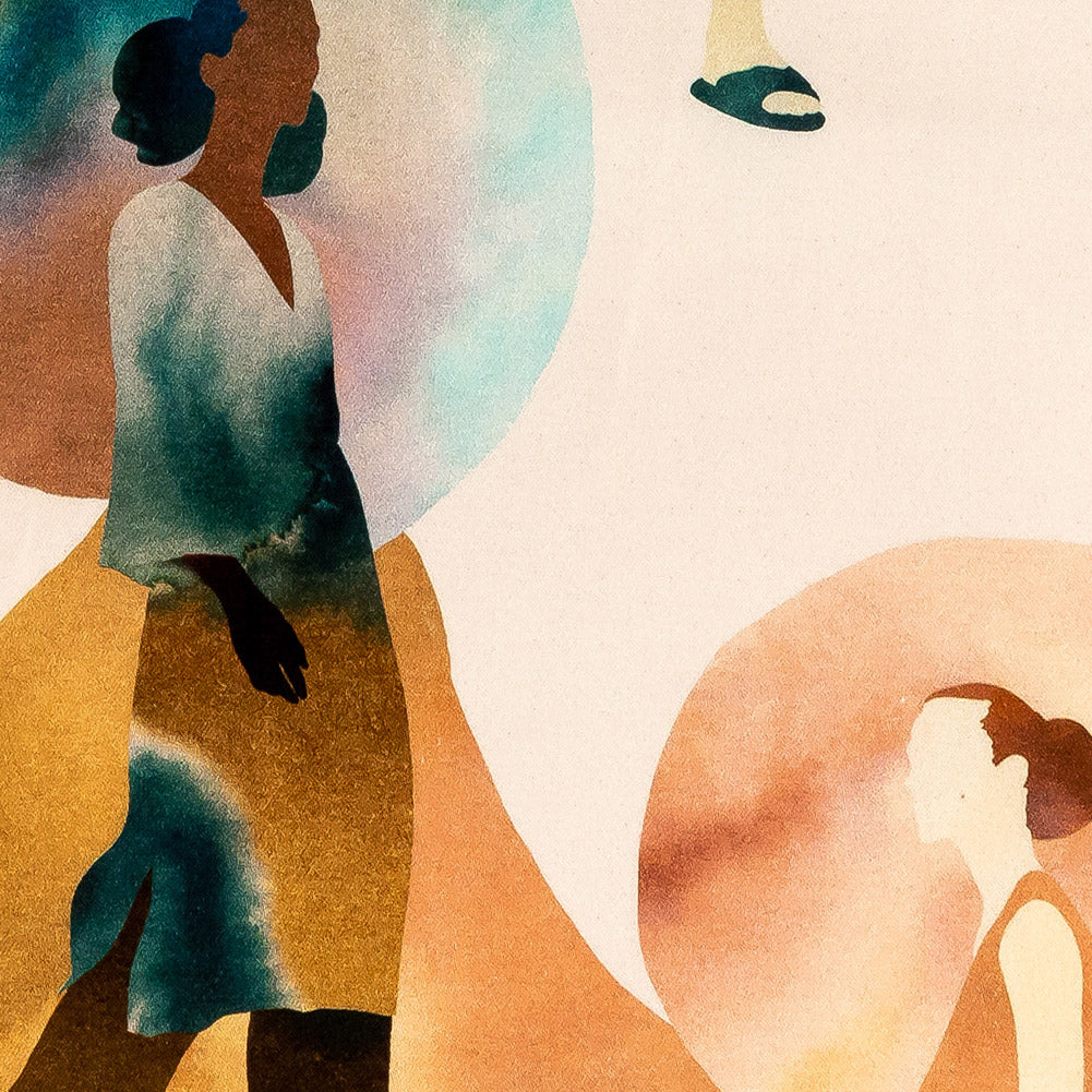 Stretch Cotton Sateen - Multi Watercolor Figures and Shapes - Wayfaring Woman Print - Mood Exclusive Tumunyana Collection Stretch Cotton Sateen - Multi Watercolor Figures and Shapes - Wayfaring Woman Print - Mood Exclusive Tumunyana Collection