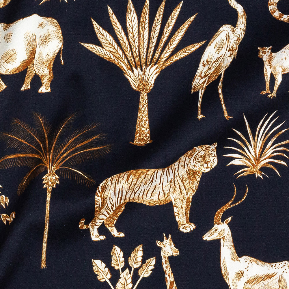 Stretch Cotton Sateen - Navy and Yellow Animals and Palms - Hegemonic Hierarchy Print - Mood Exclusive Tumunyana Collection Stretch Cotton Sateen - Navy and Yellow Animals and Palms - Hegemonic Hierarchy Print - Mood Exclusive Tumunyana Collection