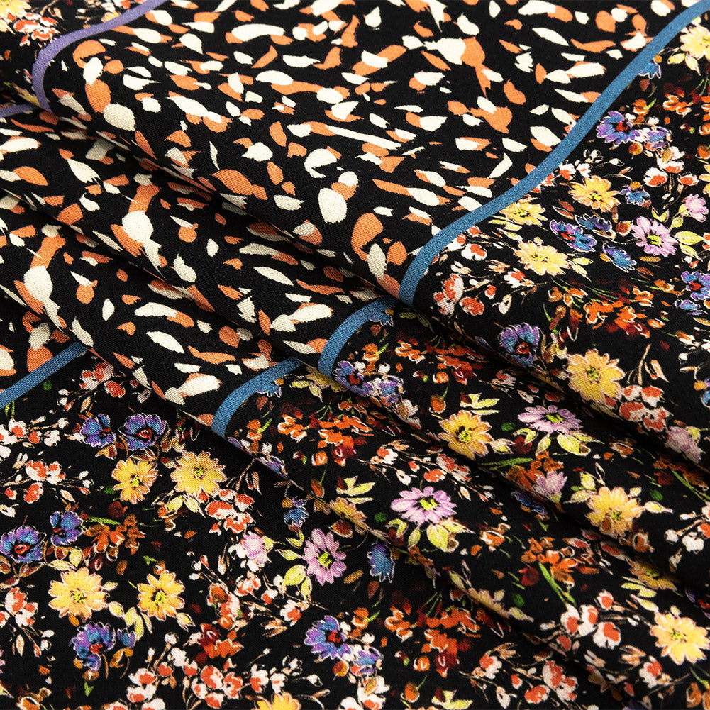 Stretch Cotton Sateen - Floral and Abstract Stripes - Fragmented Flourishings Print - Mood Exclusive Tumunyana Collection - Folded Stretch Cotton Sateen - Floral and Abstract Stripes - Fragmented Flourishings Print - Mood Exclusive Tumunyana Collection - Folded