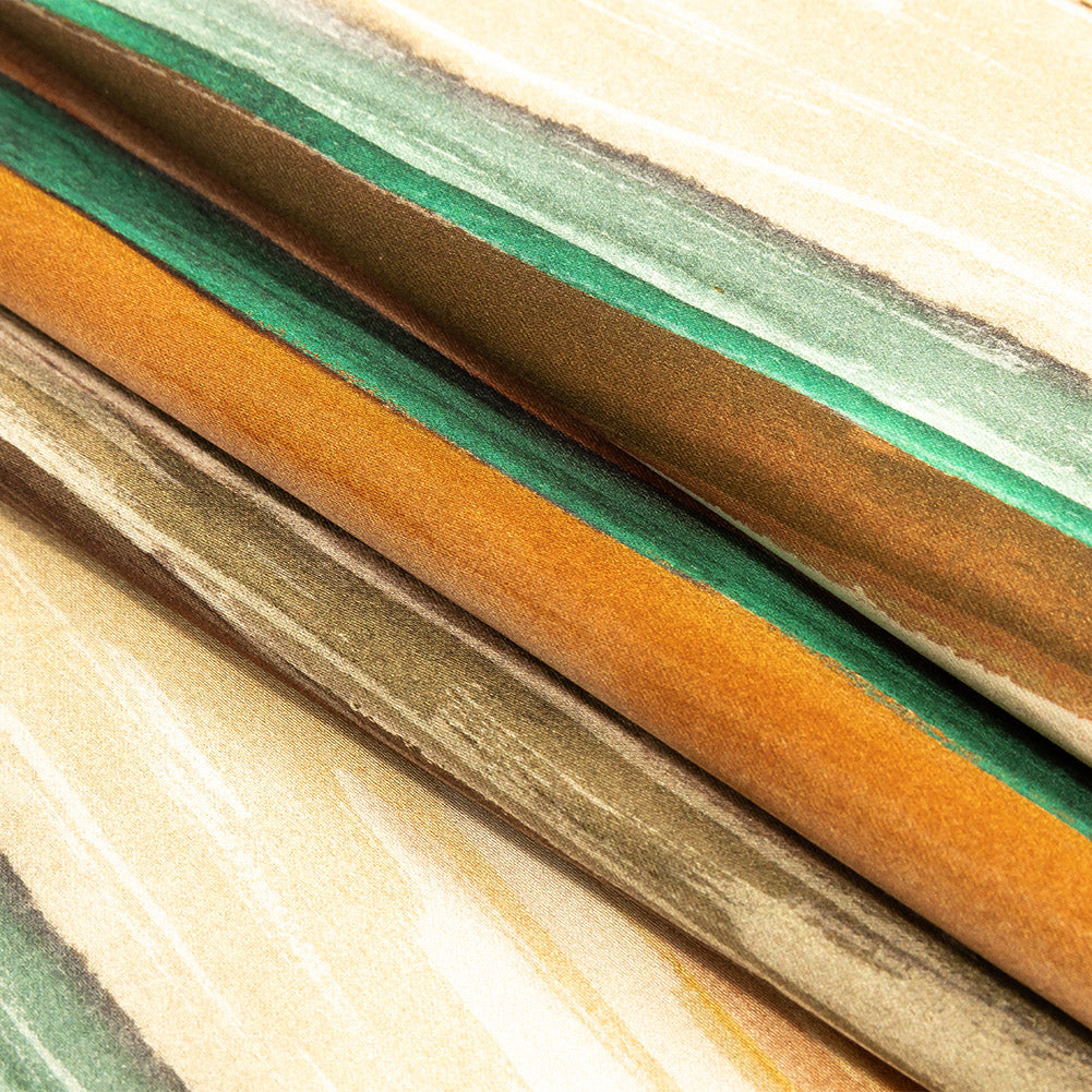 Stretch Cotton Sateen - Orange and Teal Painted Stripes - Nilotic Wasteland Print - Mood Exclusive Tumunyana Collection Stretch Cotton Sateen - Orange and Teal Painted Stripes - Nilotic Wasteland Print - Mood Exclusive Tumunyana Collection