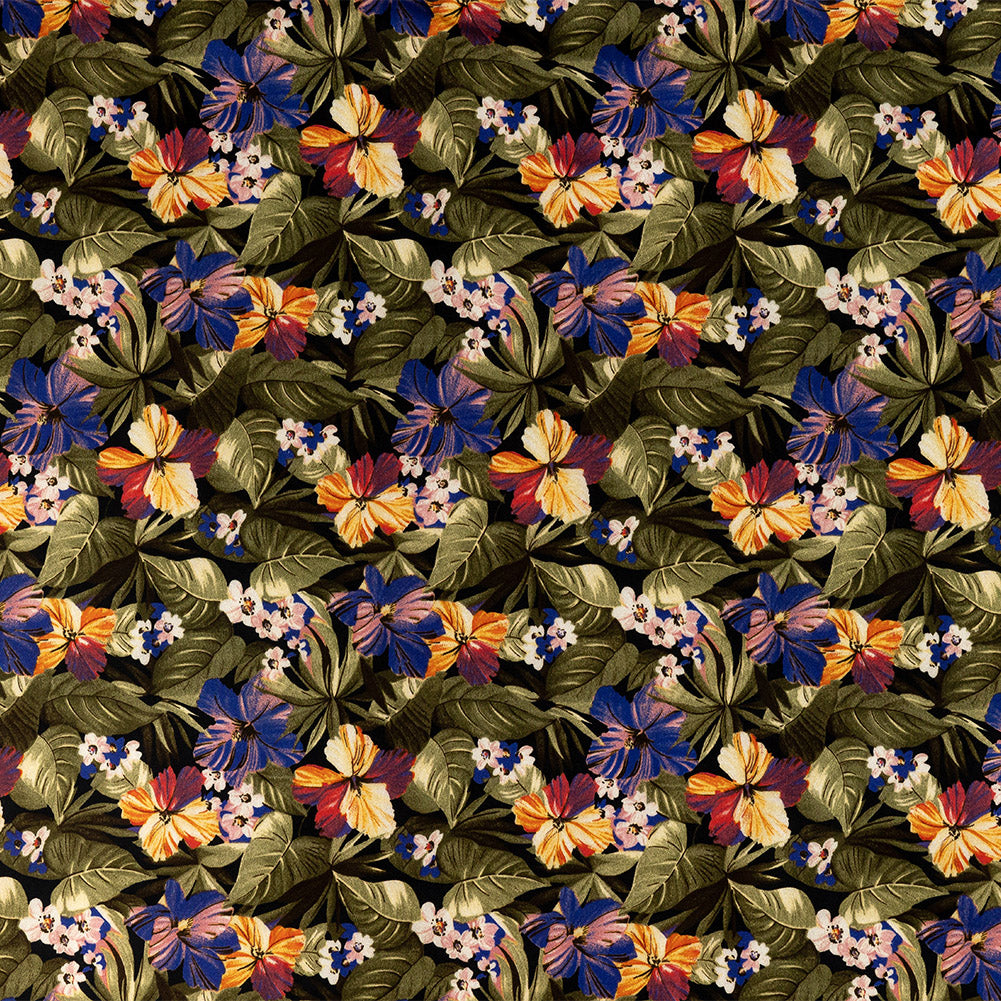Stretch Cotton Sateen - Green and Blue Tropical Floral - Virescent Vignette Print - Mood Exclusive Tumunyana Collection Stretch Cotton Sateen - Green and Blue Tropical Floral - Virescent Vignette Print - Mood Exclusive Tumunyana Collection