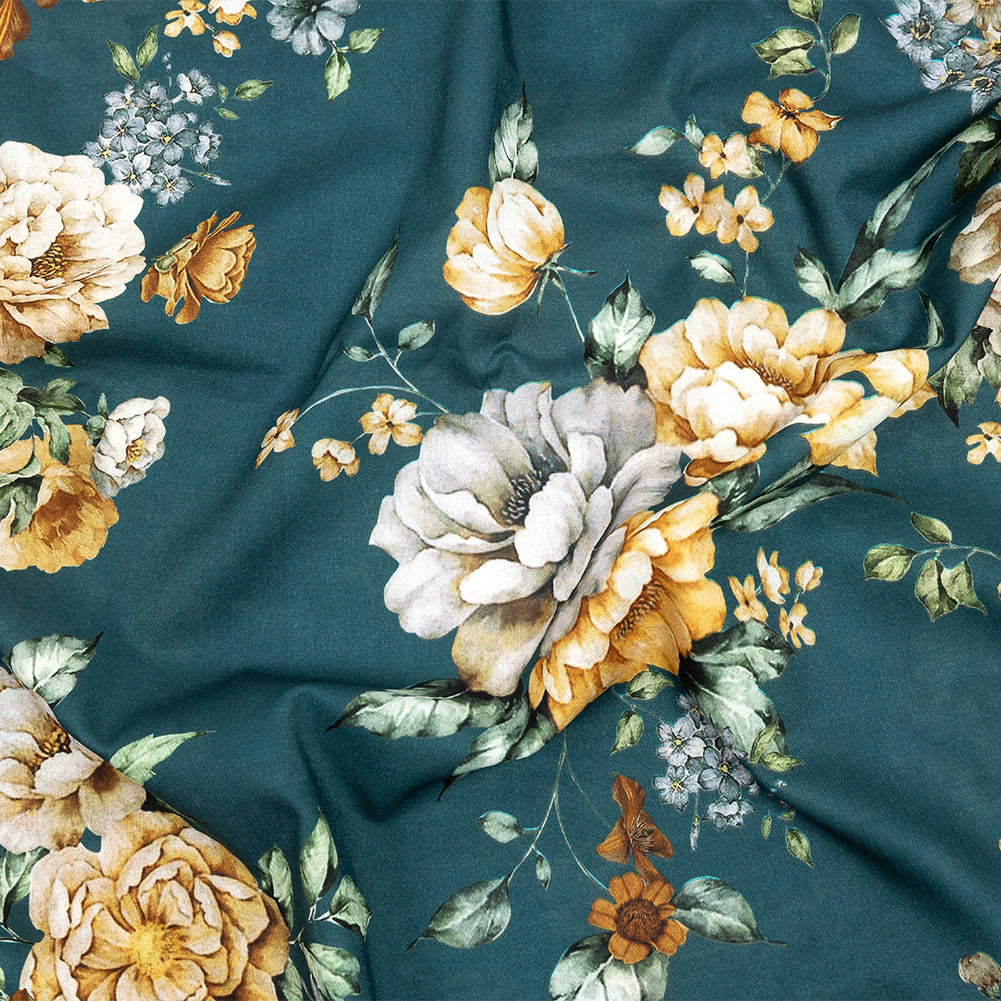 Cotton Voile - Teal and Orange Floral - Peony Prowess Print - Mood Exclusive Tumunyana Collection Cotton Voile - Teal and Orange Floral - Peony Prowess Print - Mood Exclusive Tumunyana Collection