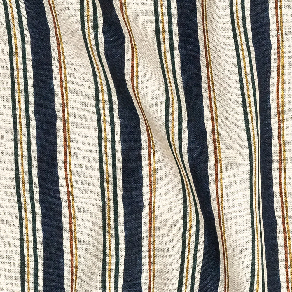 Linen and Rayon Woven - Natural and Navy Stripes - Linear Transcendence Print - Mood Exclusive Tumunyana Collection Linen and Rayon Woven - Natural and Navy Stripes - Linear Transcendence Print - Mood Exclusive Tumunyana Collection