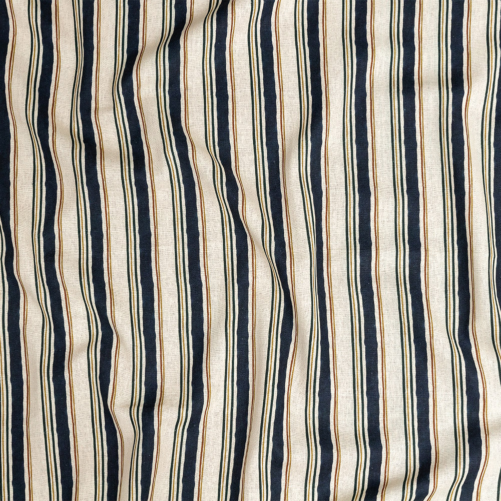 Linen and Rayon Woven - Natural and Navy Stripes - Linear Transcendence Print - Mood Exclusive Tumunyana Collection Linen and Rayon Woven - Natural and Navy Stripes - Linear Transcendence Print - Mood Exclusive Tumunyana Collection