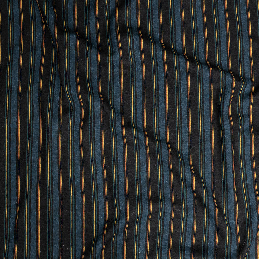 Linen and Rayon Woven - Navy and Blue Stripes - Linear Transcendence Print - Mood Exclusive Tumunyana Collection Linen and Rayon Woven - Navy and Blue Stripes - Linear Transcendence Print - Mood Exclusive Tumunyana Collection
