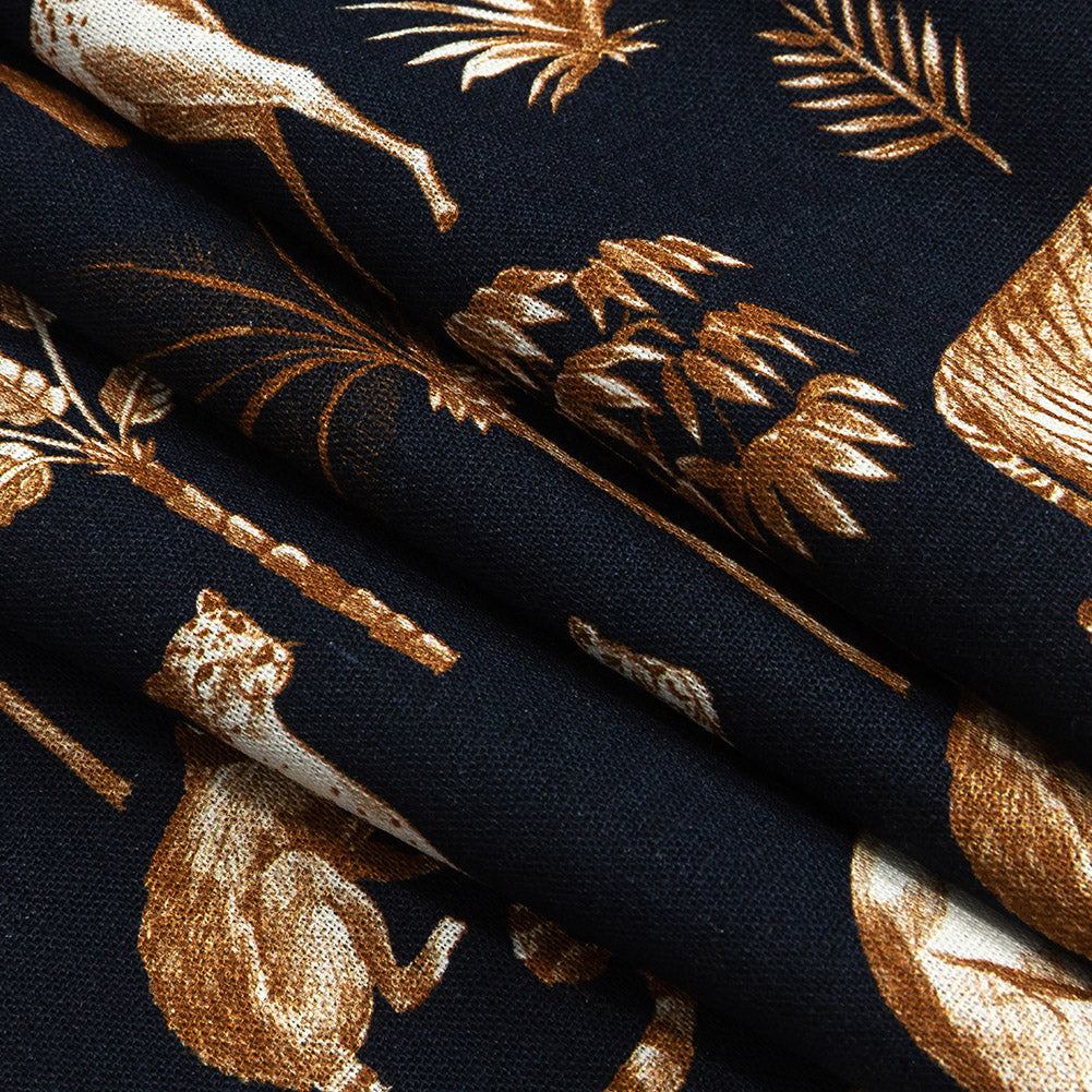 Linen and Rayon Woven - Navy and Yellow Animals and Palms - Hegemonic Hierarchy Print - Mood Exclusive Tumunyana Collection Linen and Rayon Woven - Navy and Yellow Animals and Palms - Hegemonic Hierarchy Print - Mood Exclusive Tumunyana Collection