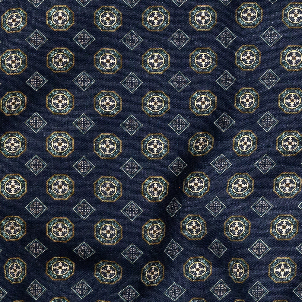 Linen and Rayon Woven - Navy Little Medallions - Motley Mosaic Print - Mood Exclusive Tumunyana Collection Linen and Rayon Woven - Navy Little Medallions - Motley Mosaic Print - Mood Exclusive Tumunyana Collection