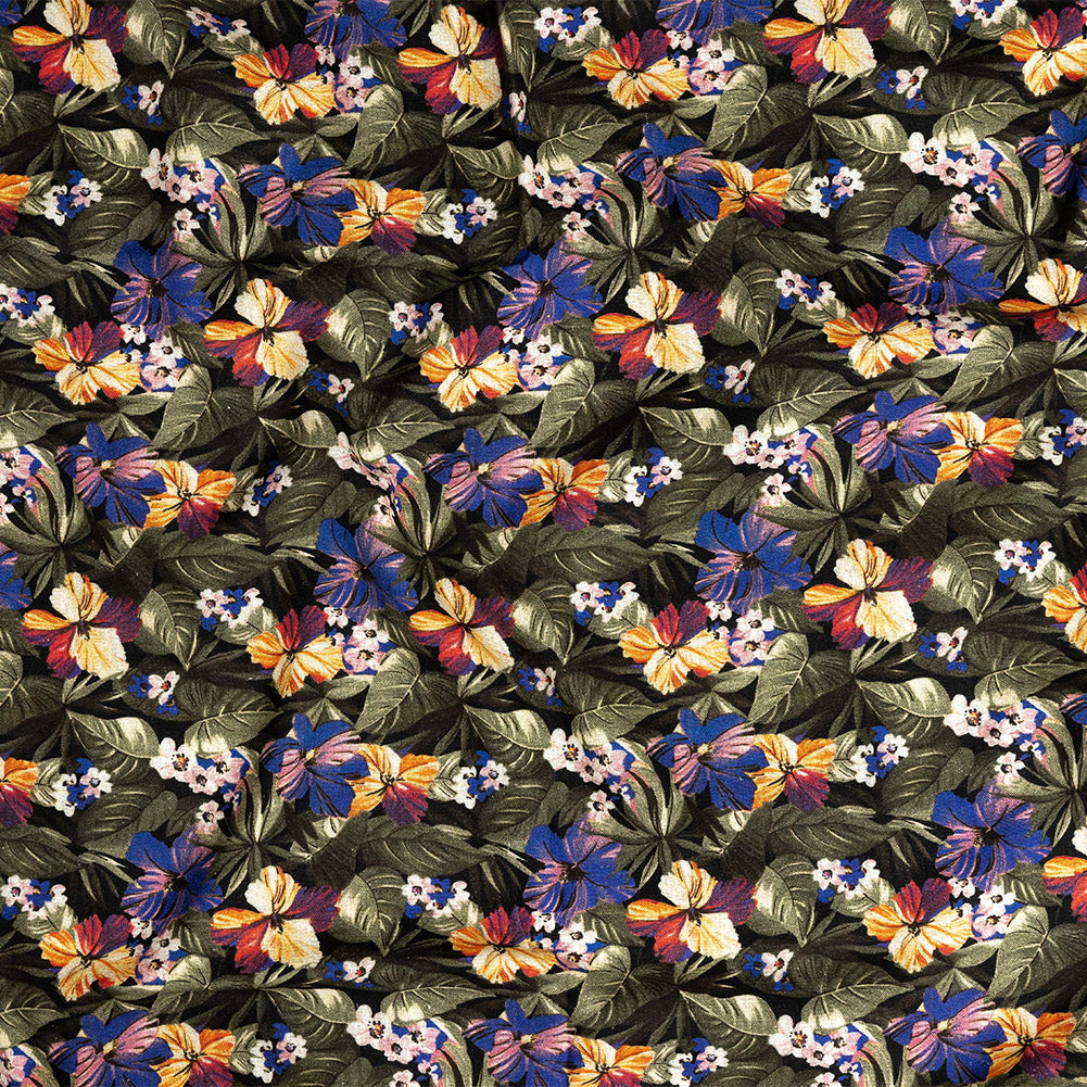 Linen and Rayon Woven - Green and Blue Tropical Floral - Virescent Vignette Print - Mood Exclusive Tumunyana Collection Linen and Rayon Woven - Green and Blue Tropical Floral - Virescent Vignette Print - Mood Exclusive Tumunyana Collection