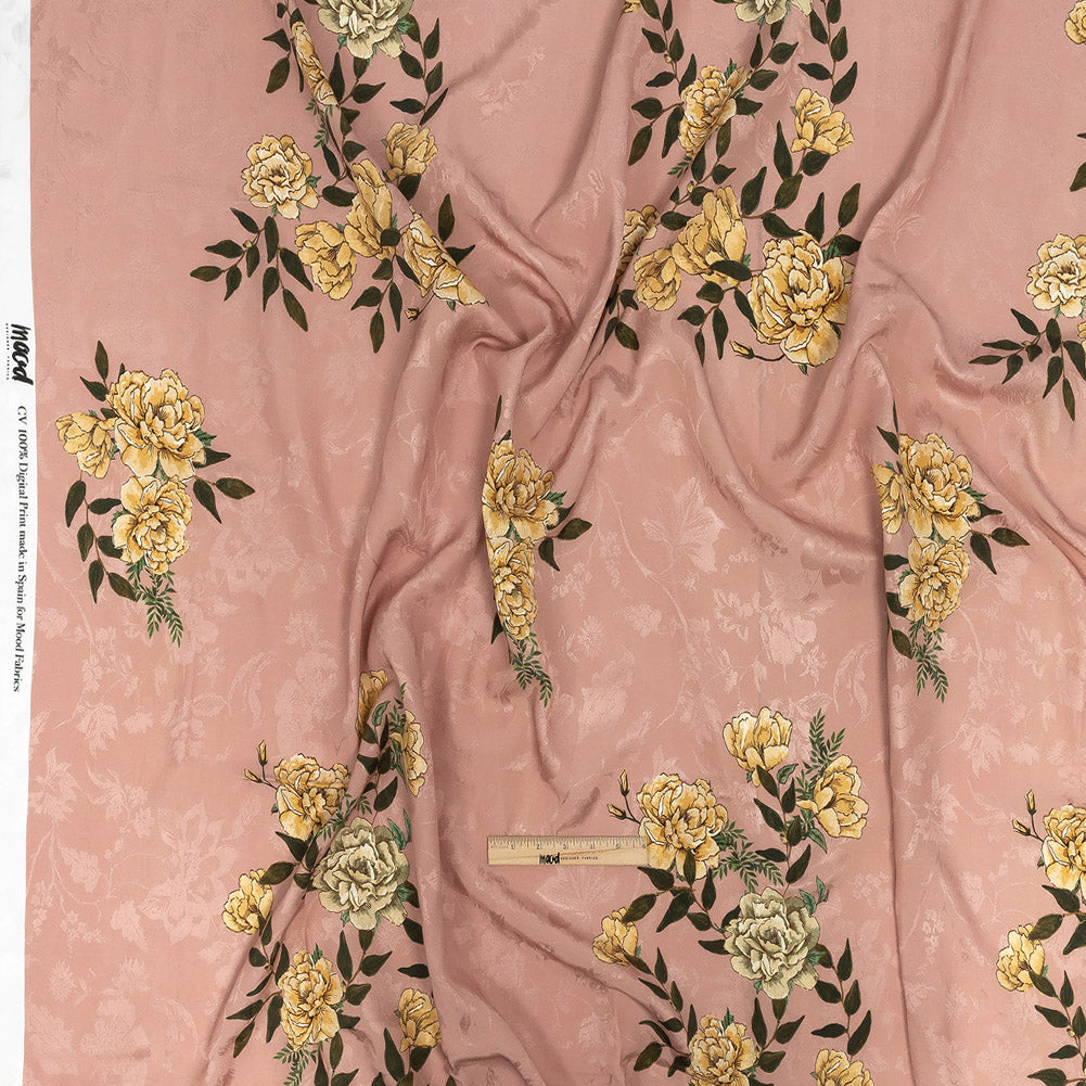 Rayon Jacquard - Pink and Yellow Roses - Grazie Print - Mood Exclusive Viso Collection Full Rayon Jacquard - Pink and Yellow Roses - Grazie Print - Mood Exclusive Viso Collection Full