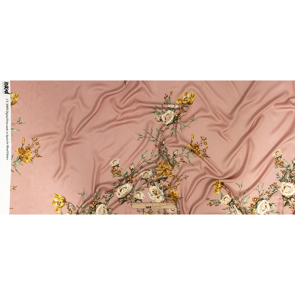 Rayon Challis - Pink, Yellow and White Rose Sprays - Bella Verona Print - Mood Exclusive Viso Collection Rayon Challis - Pink, Yellow and White Rose Sprays - Bella Verona Print - Mood Exclusive Viso Collection