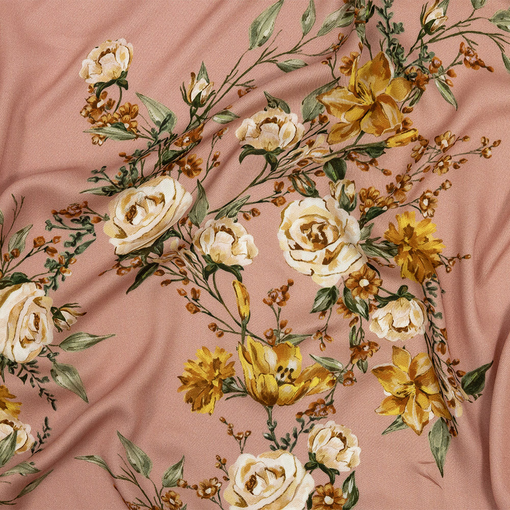 Rayon Challis - Pink, Yellow and White Rose Sprays - Bella Verona Print - Mood Exclusive Viso Collection Rayon Challis - Pink, Yellow and White Rose Sprays - Bella Verona Print - Mood Exclusive Viso Collection
