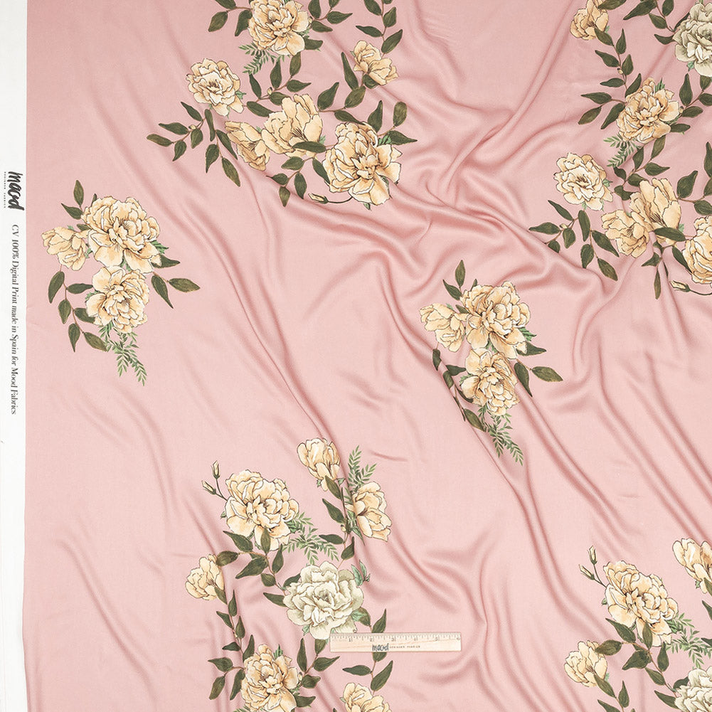 Rayon Challis - Pink and Yellow Roses - Grazie Print - Mood Exclusive Viso Collection Rayon Challis - Pink and Yellow Roses - Grazie Print - Mood Exclusive Viso Collection