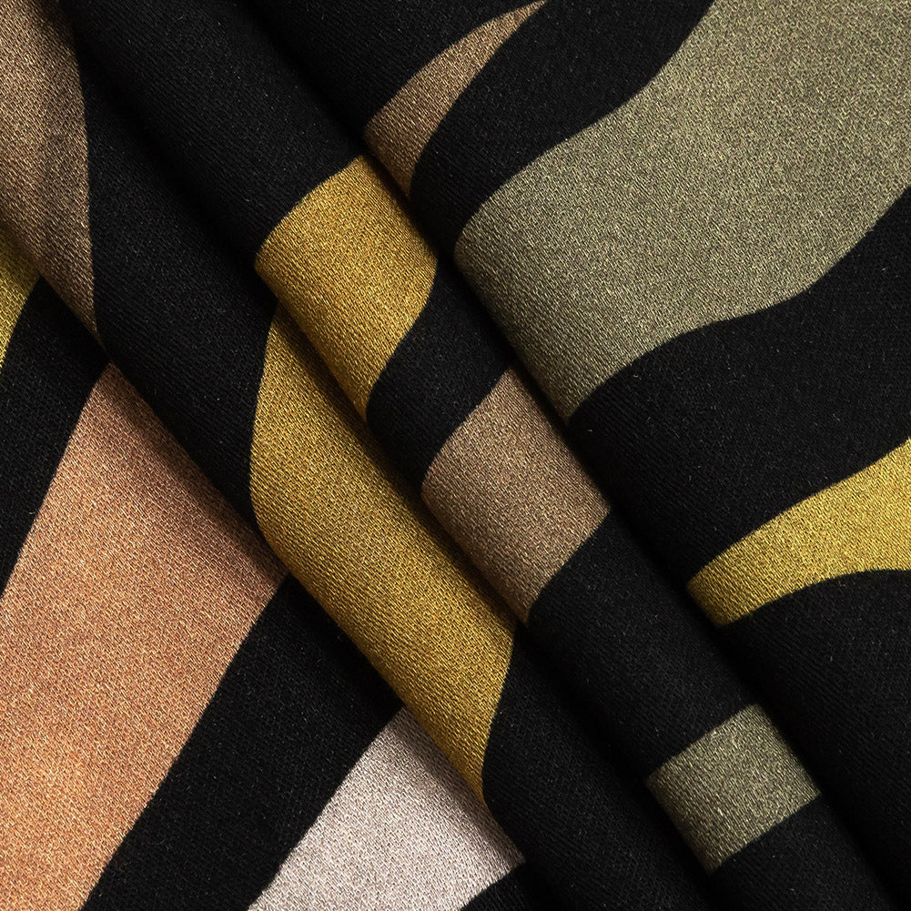 Rayon Challis - Black and Green Animal Stripe Patchwork - In Bocca al Lupo Print - Mood Exclusive Viso Collection Rayon Challis - Black and Green Animal Stripe Patchwork - In Bocca al Lupo Print - Mood Exclusive Viso Collection