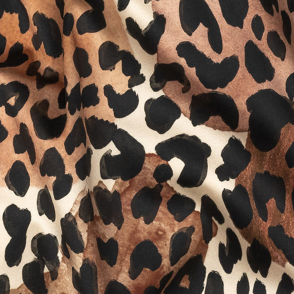 Stretch Cotton Sateen - Beige and Black Leopard Spots - Animato Print - Mood Exclusive Viso Collection Detail Stretch Cotton Sateen - Beige and Black Leopard Spots - Animato Print - Mood Exclusive Viso Collection Detail