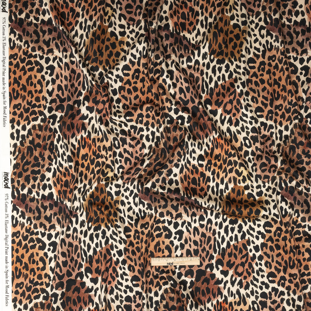 Stretch Cotton Sateen - Beige and Black Leopard Spots - Animato Print - Mood Exclusive Viso Collection Full Stretch Cotton Sateen - Beige and Black Leopard Spots - Animato Print - Mood Exclusive Viso Collection Full