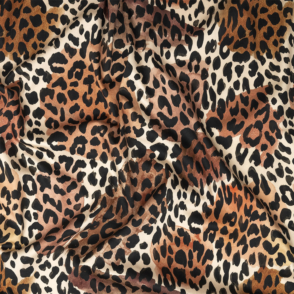 Stretch Cotton Sateen - Beige and Black Leopard Spots - Animato Print - Mood Exclusive Viso Collection Stretch Cotton Sateen - Beige and Black Leopard Spots - Animato Print - Mood Exclusive Viso Collection