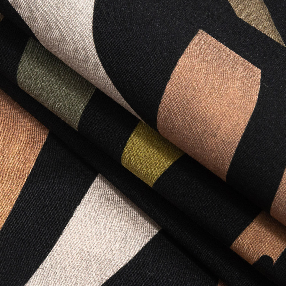 Stretch Cotton Sateen - Black and Green Animal Stripe Patchwork - In Bocca al Lupo Print - Mood Exclusive Viso Collection Folded Stretch Cotton Sateen - Black and Green Animal Stripe Patchwork - In Bocca al Lupo Print - Mood Exclusive Viso Collection Folded