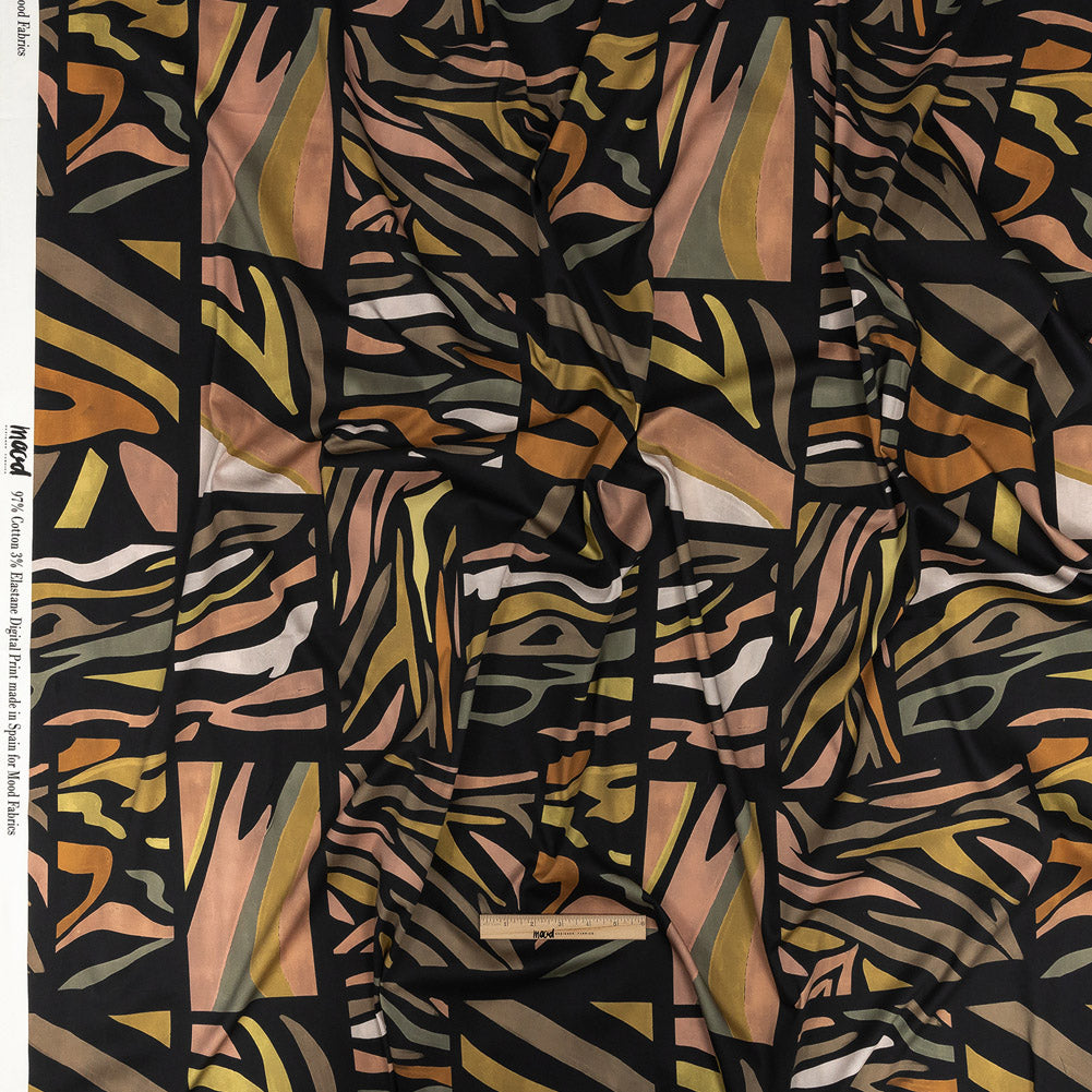 Stretch Cotton Sateen - Black and Green Animal Stripe Patchwork - In Bocca al Lupo Print - Mood Exclusive Viso Collection Full Stretch Cotton Sateen - Black and Green Animal Stripe Patchwork - In Bocca al Lupo Print - Mood Exclusive Viso Collection Full