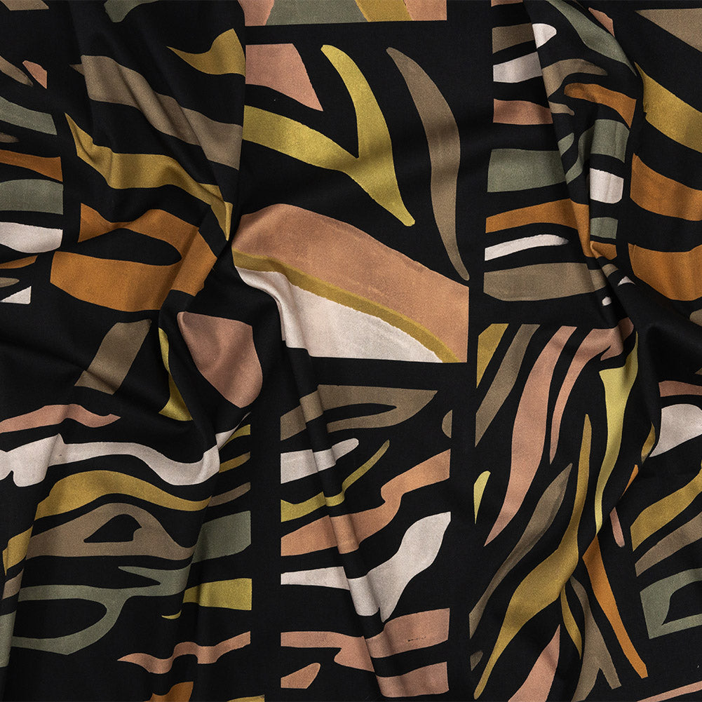 Stretch Cotton Sateen - Black and Green Animal Stripe Patchwork - In Bocca al Lupo Print - Mood Exclusive Viso Collection Stretch Cotton Sateen - Black and Green Animal Stripe Patchwork - In Bocca al Lupo Print - Mood Exclusive Viso Collection