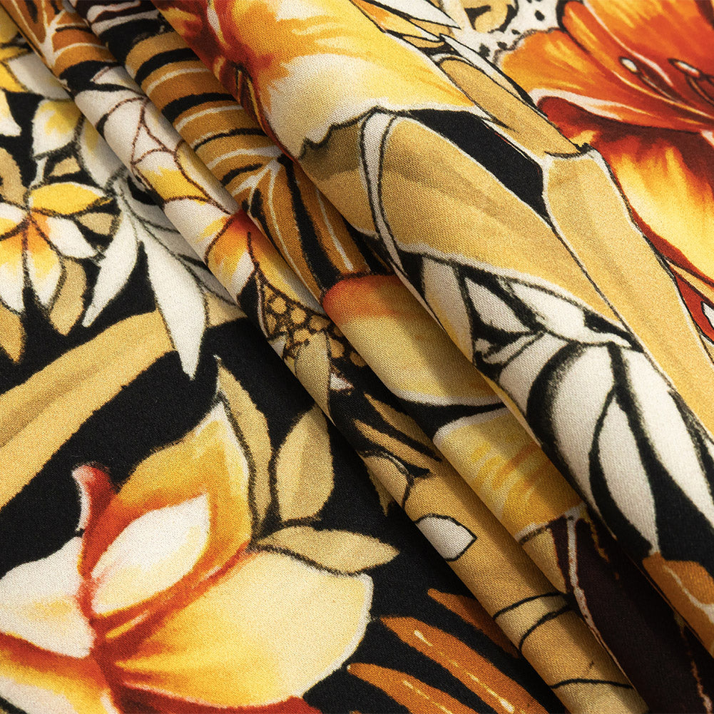 Stretch Cotton Sateen - Black and Gold Floral - Chiaroscuro Print - Mood Exclusive Viso Collection Folded