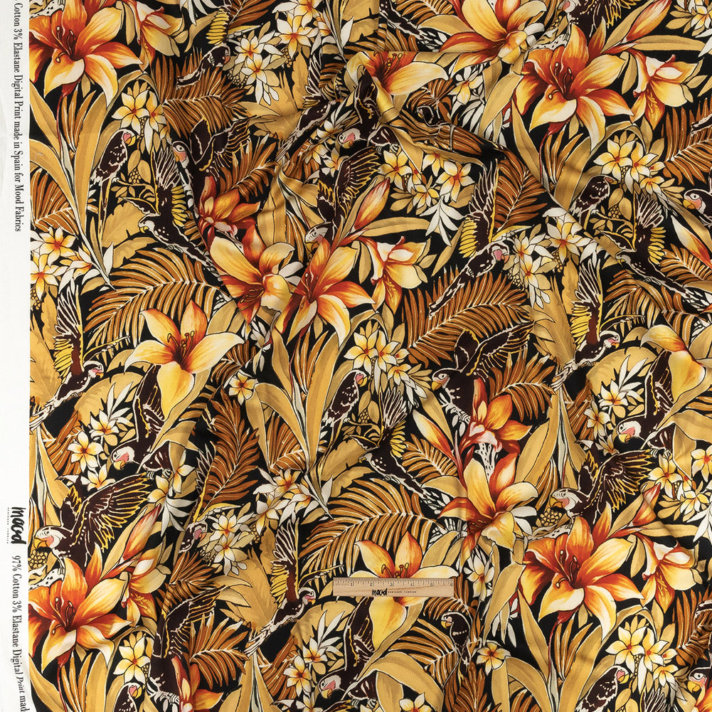 Stretch Cotton Sateen - Black and Gold Floral - Chiaroscuro Print - Mood Exclusive Viso Collection Full