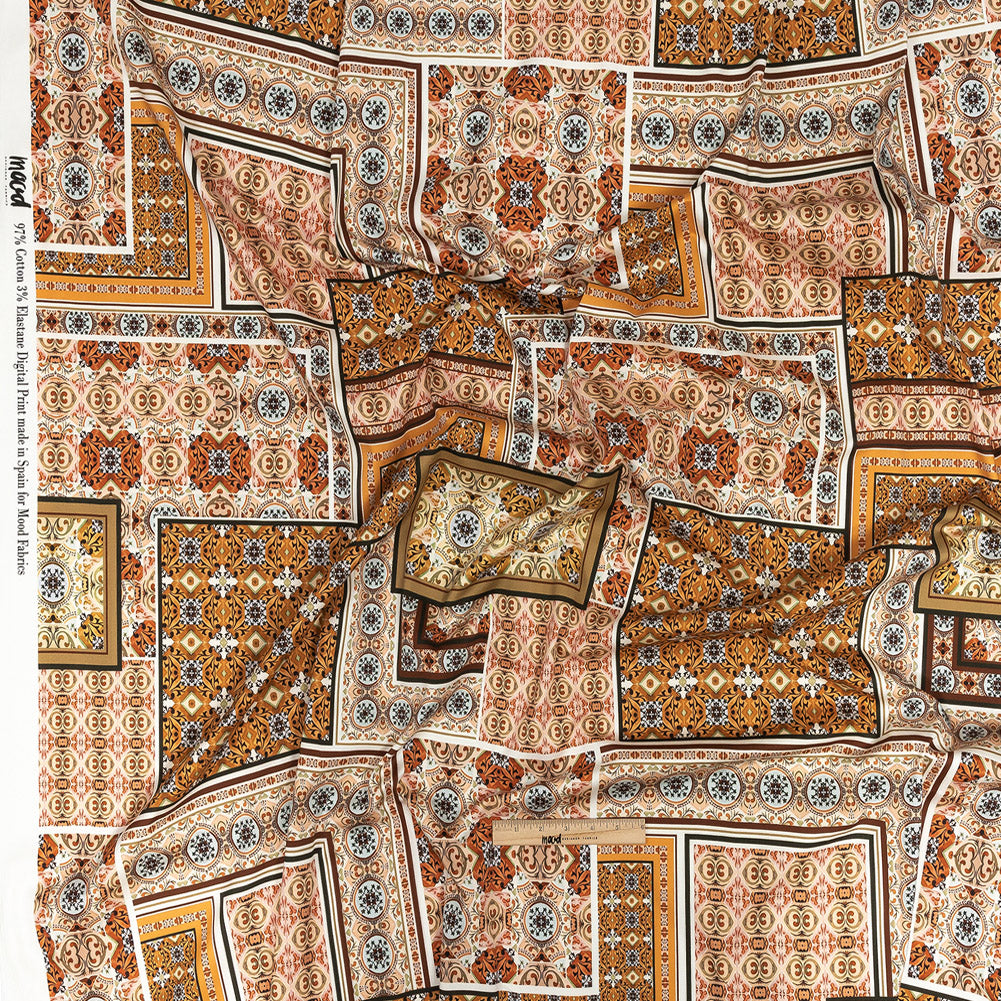 Stretch Cotton Sateen - Pink and Orange Ornate Patchwork - Arabesco Print - Mood Exclusive Viso Collection Full Stretch Cotton Sateen - Pink and Orange Ornate Patchwork - Arabesco Print - Mood Exclusive Viso Collection Full