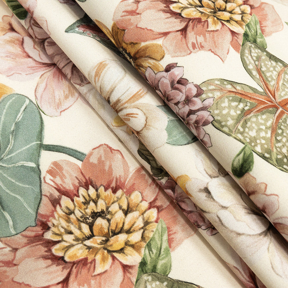 Stretch Cotton Sateen - Soft Pink and Green Floral - Botticelli Print - Mood Exclusive Viso Collection Folded Stretch Cotton Sateen - Soft Pink and Green Floral - Botticelli Print - Mood Exclusive Viso Collection Folded