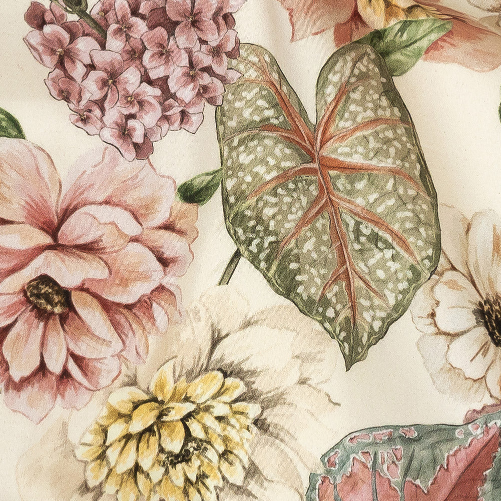 Stretch Cotton Sateen - Soft Pink and Green Floral - Botticelli Print - Mood Exclusive Viso Collection Detail Stretch Cotton Sateen - Soft Pink and Green Floral - Botticelli Print - Mood Exclusive Viso Collection Detail
