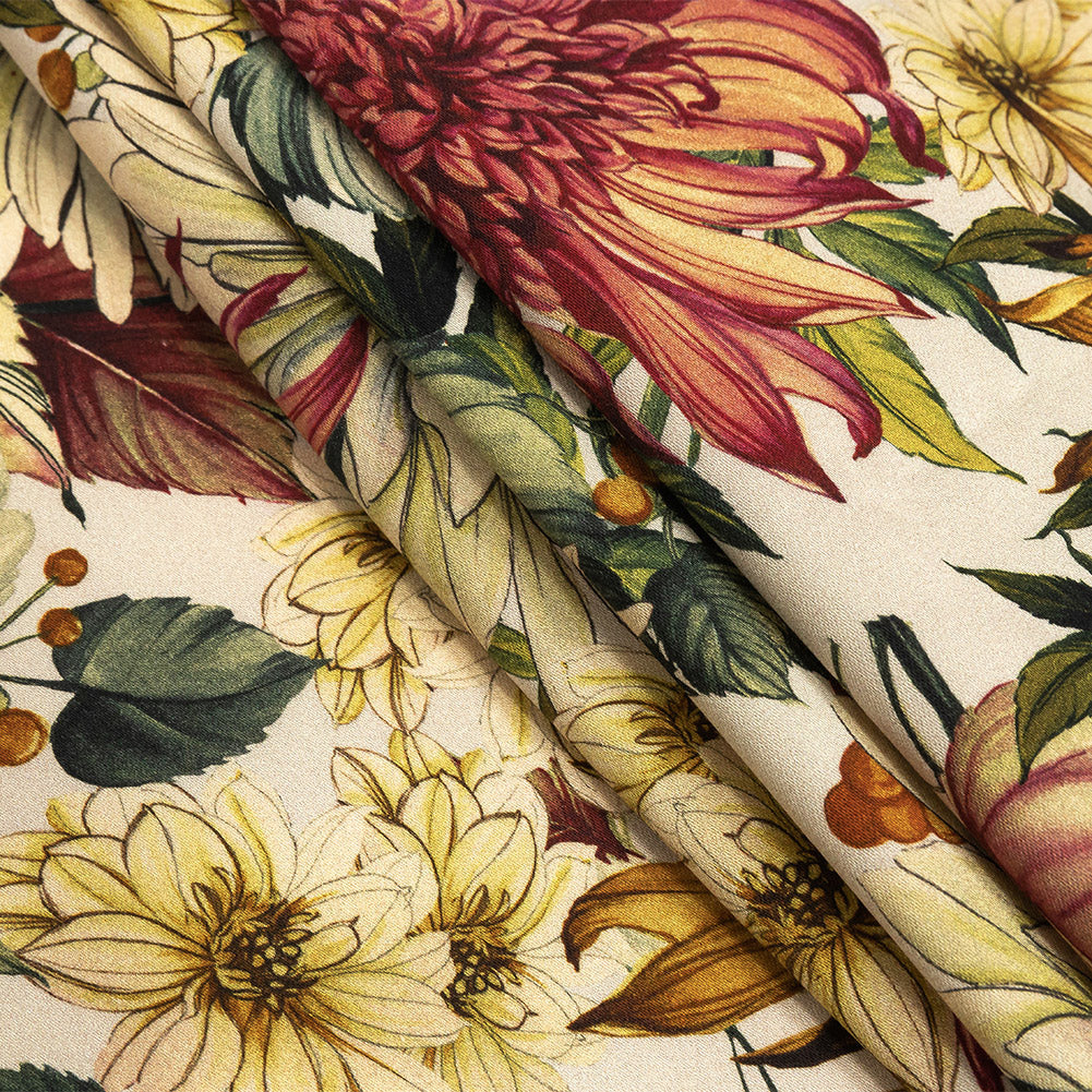 Stretch Cotton Sateen - Cream, Red and Yellow Floral - Sogni d'Oro Print - Mood Exclusive Viso Collection Folded Stretch Cotton Sateen - Cream, Red and Yellow Floral - Sogni d'Oro Print - Mood Exclusive Viso Collection Folded