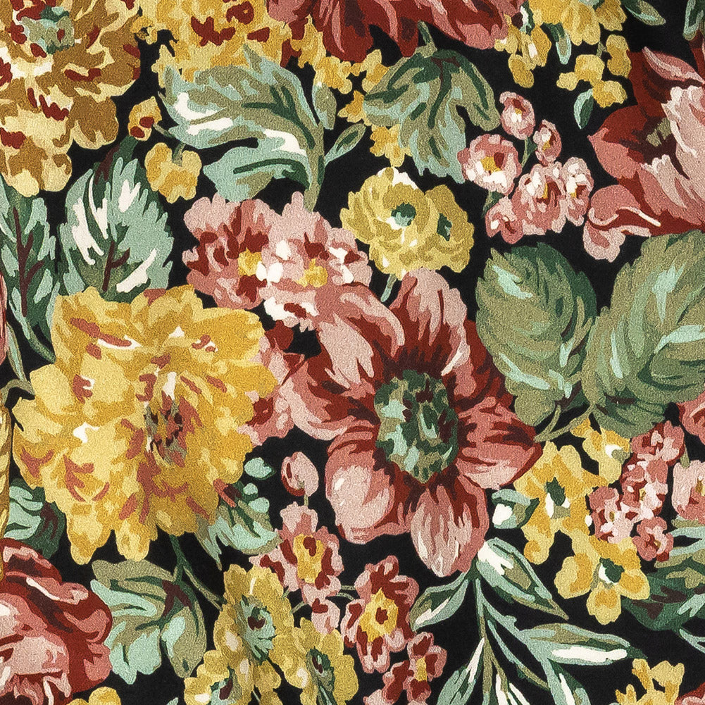 Stretch Cotton Sateen - Yellow, Pink and Green Floral - Tappezzeria Print - Mood Exclusive Viso Collection Detail Stretch Cotton Sateen - Yellow, Pink and Green Floral - Tappezzeria Print - Mood Exclusive Viso Collection Detail