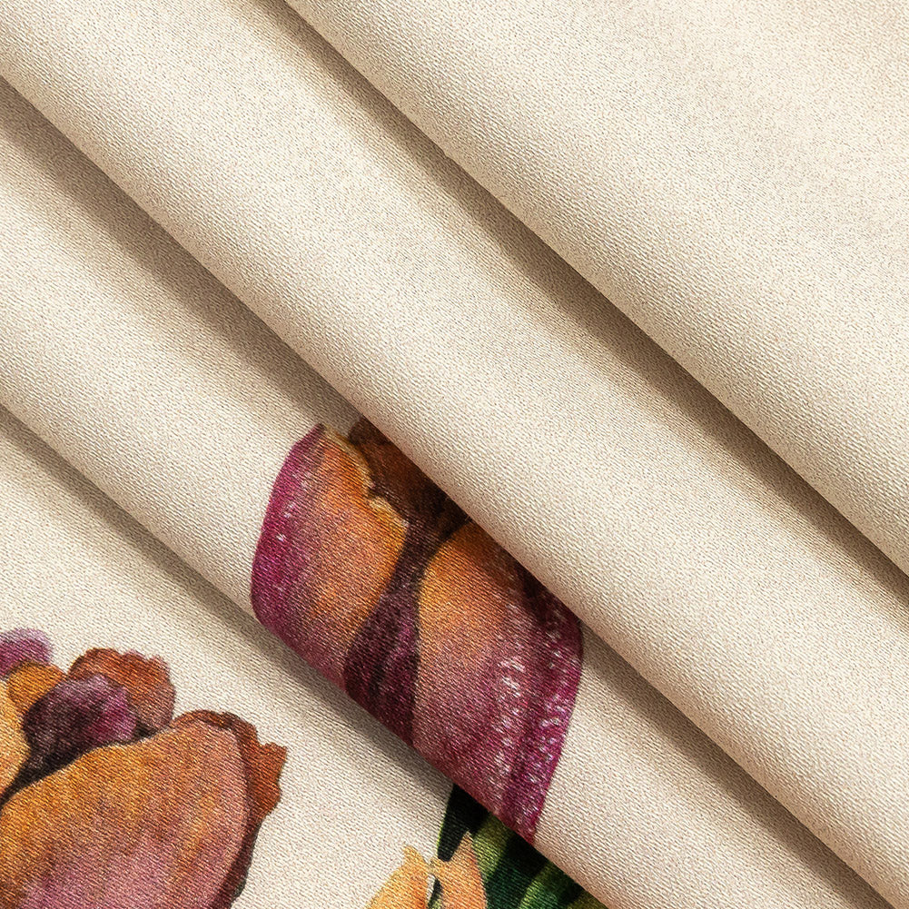 Stretch Cotton Sateen - Pink, Red and Yellow Tulips Border - Camminata Print - Mood Exclusive Viso Collection Folded Stretch Cotton Sateen - Pink, Red and Yellow Tulips Border - Camminata Print - Mood Exclusive Viso Collection Folded