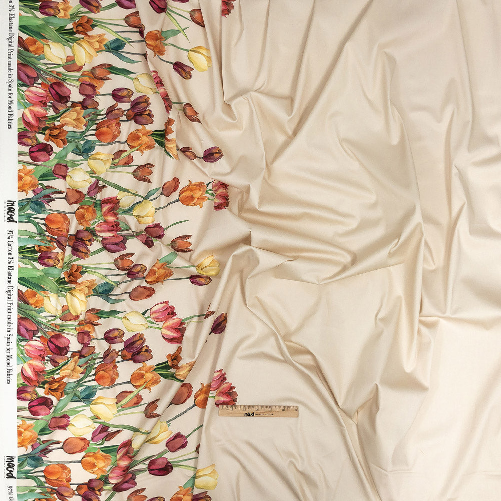 Stretch Cotton Sateen - Pink, Red and Yellow Tulips Border - Camminata Print - Mood Exclusive Viso Collection Full Stretch Cotton Sateen - Pink, Red and Yellow Tulips Border - Camminata Print - Mood Exclusive Viso Collection Full