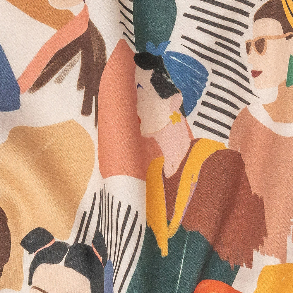 Stretch Cotton Sateen - Pink and Multi Fashionable Figures - Sulla Piazza Print - Mood Exclusive Viso Collection Detail Stretch Cotton Sateen - Pink and Multi Fashionable Figures - Sulla Piazza Print - Mood Exclusive Viso Collection Detail