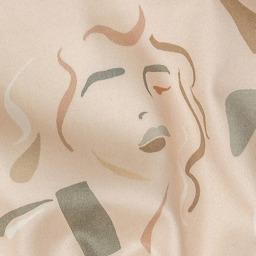Stretch Cotton Sateen - Pink and Gray Faces - Le Muse Print - Mood Exclusive Viso Collection Detail Stretch Cotton Sateen - Pink and Gray Faces - Le Muse Print - Mood Exclusive Viso Collection Detail