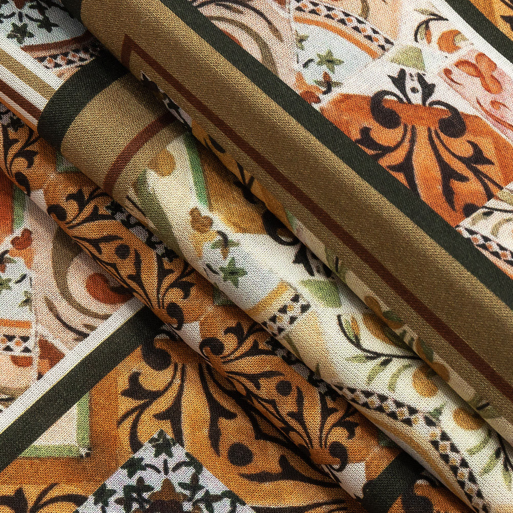 Cotton Voile - Pink and Orange Ornate Patchwork - Arabesco Print - Mood Exclusive Viso Collection Cotton Voile - Pink and Orange Ornate Patchwork - Arabesco Print - Mood Exclusive Viso Collection