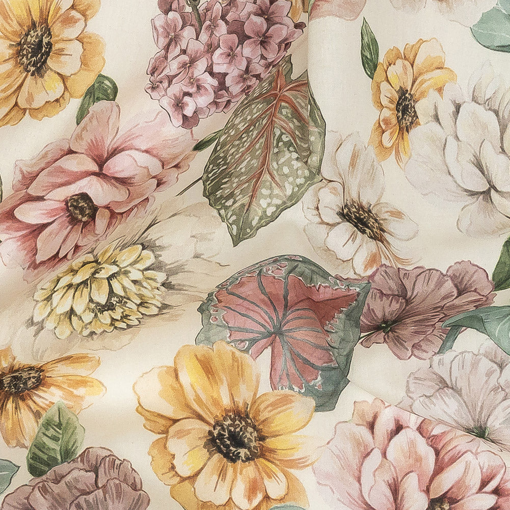 Cotton Voile - Soft Pink and Green Floral - Botticelli Print - Mood Exclusive Viso Collection - Detail Cotton Voile - Soft Pink and Green Floral - Botticelli Print - Mood Exclusive Viso Collection - Detail