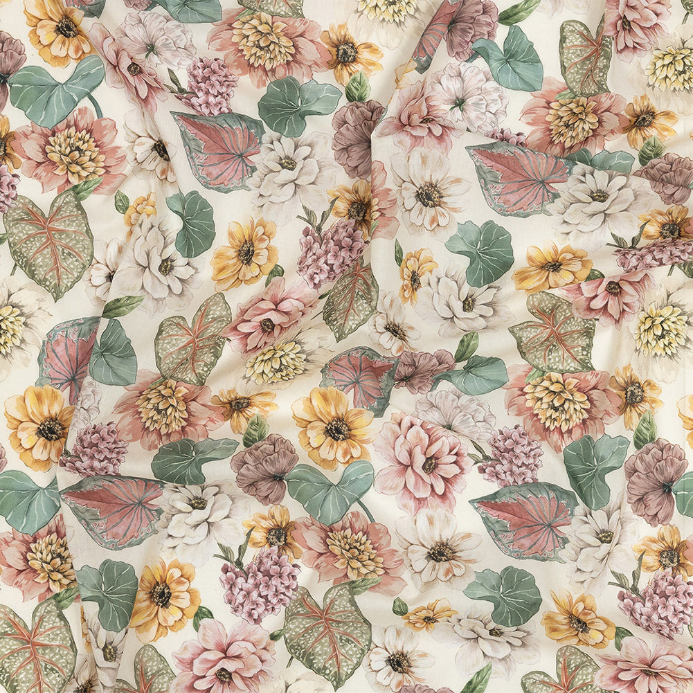 Cotton Voile - Soft Pink and Green Floral - Botticelli Print - Mood Exclusive Viso Collection Cotton Voile - Soft Pink and Green Floral - Botticelli Print - Mood Exclusive Viso Collection