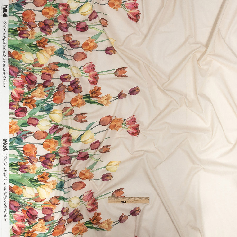 Cotton Voile - Pink, Red and Yellow Tulips Border - Camminata Print - Mood Exclusive Viso Collection Cotton Voile - Pink, Red and Yellow Tulips Border - Camminata Print - Mood Exclusive Viso Collection