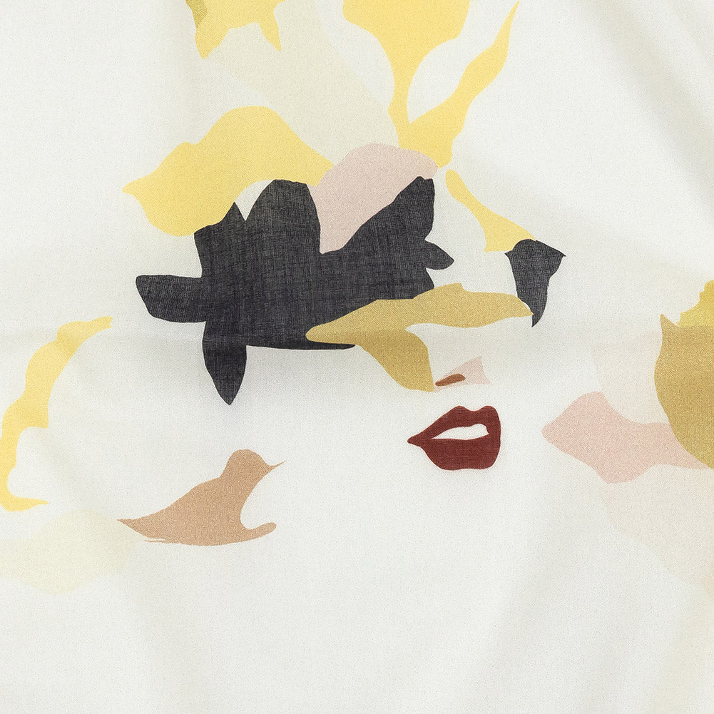 Cotton Voile - White and Yellow Floral and Faces - La Donna Print - Mood Exclusive Viso Collection - Detail Cotton Voile - White and Yellow Floral and Faces - La Donna Print - Mood Exclusive Viso Collection - Detail