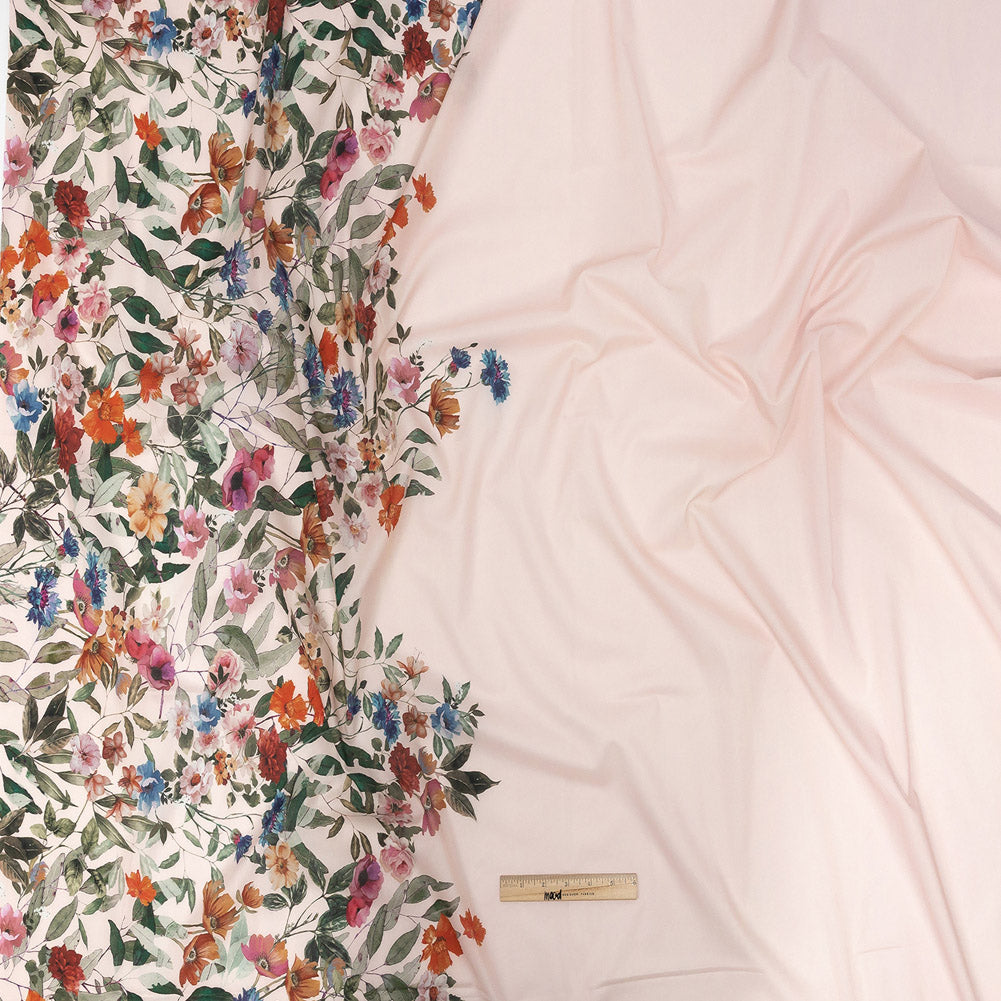Cotton Voile - Pink and Multicolor Floral Border - Adagio Print - Mood Exclusive Viso Collection Cotton Voile - Pink and Multicolor Floral Border - Adagio Print - Mood Exclusive Viso Collection