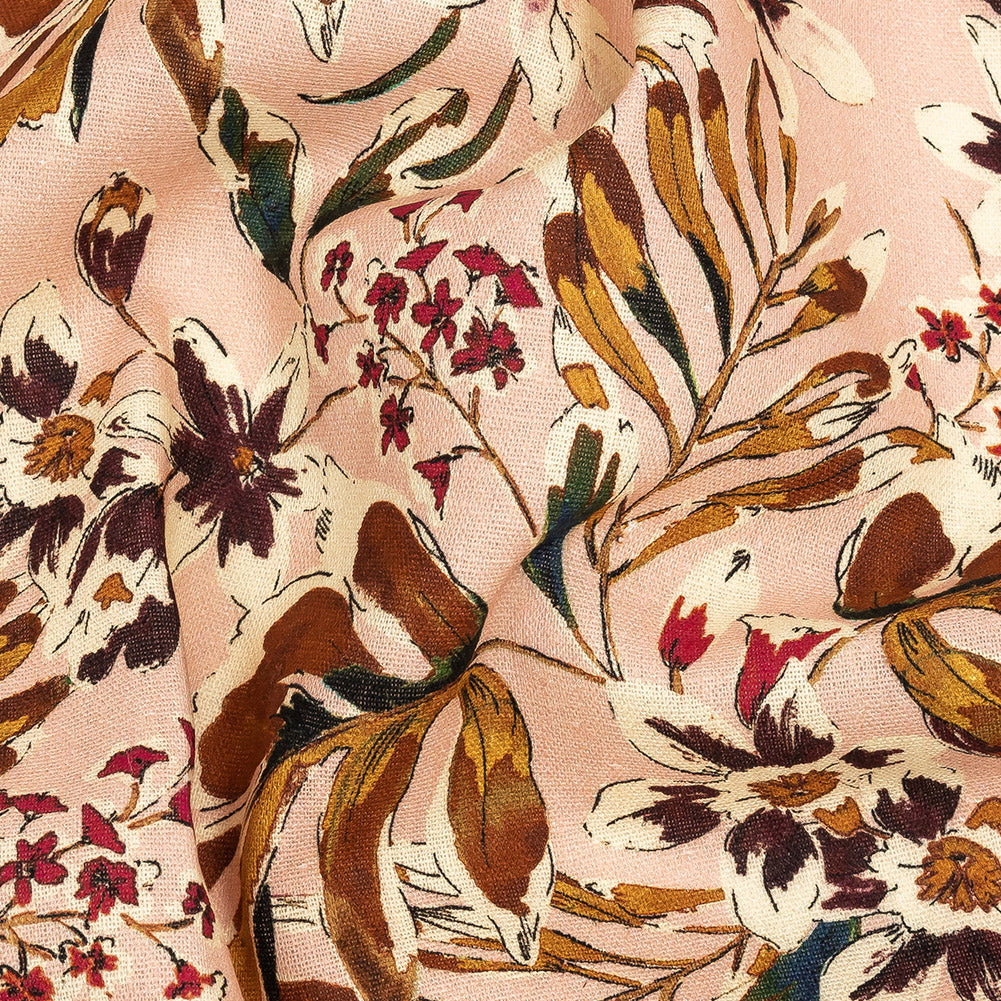 Linen and Rayon Woven - Pink Floral - Primavera Print - Mood Exclusive Viso Collection Linen and Rayon Woven - Pink Floral - Primavera Print - Mood Exclusive Viso Collection