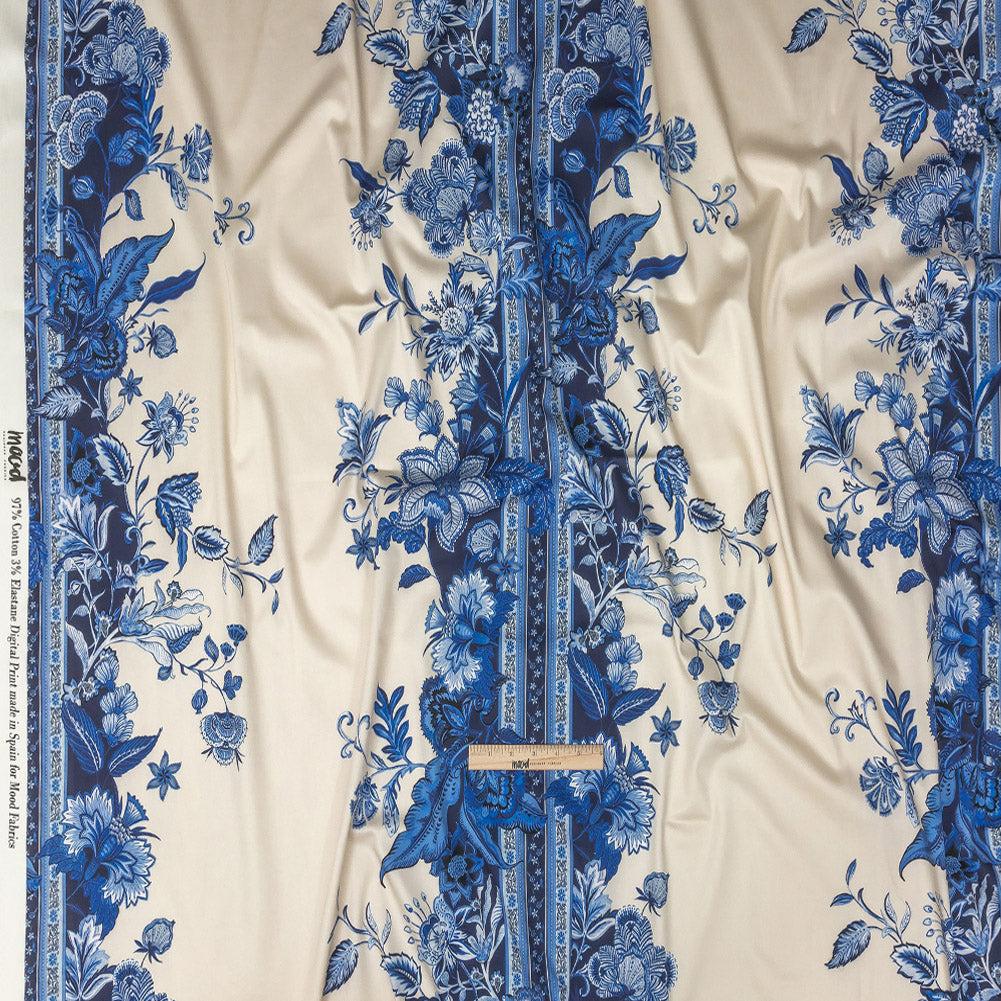Stretch Cotton Sateen - Blue Floral Stripes - Mood Exclusive Palazzo dei Fiori Print Stretch Cotton Sateen - Blue Floral Stripes - Mood Exclusive Palazzo dei Fiori Print