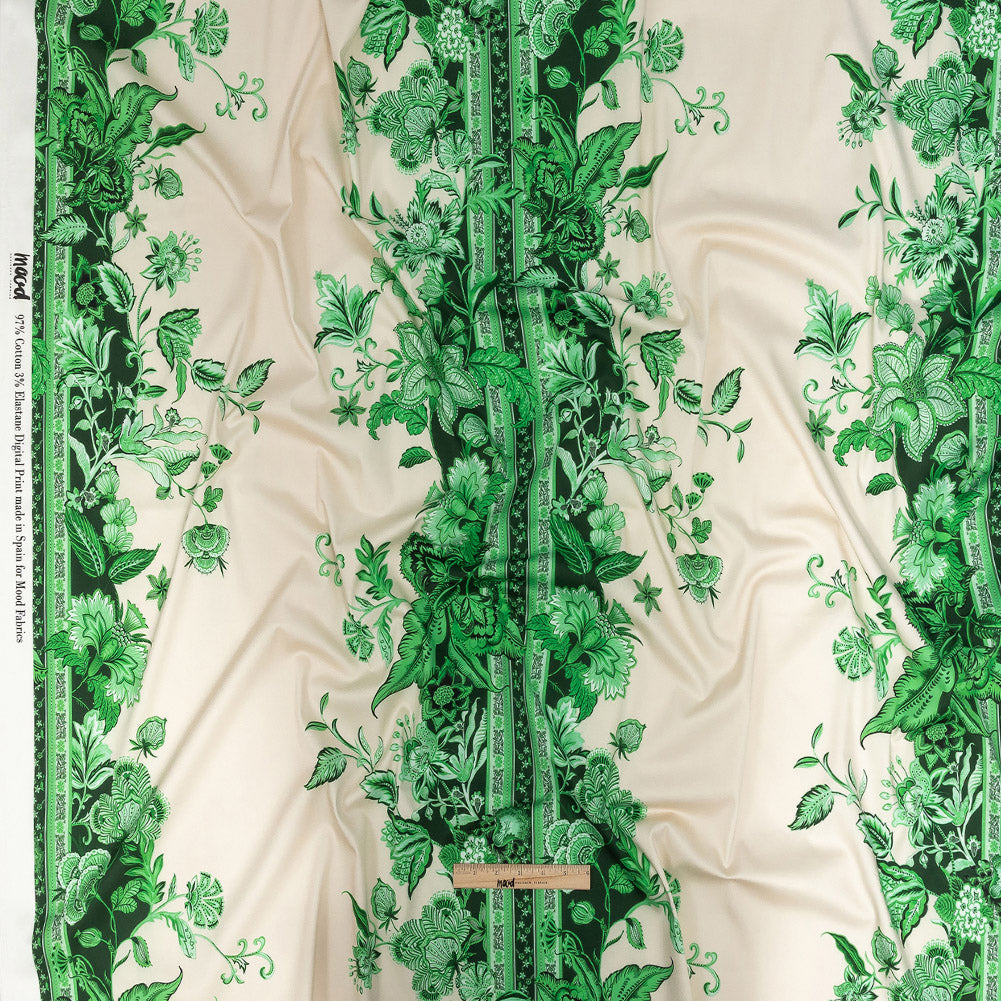 Stretch Cotton Sateen - Kelly Green Floral Stripes - Mood Exclusive Palazzo dei Fiori Print - Full Stretch Cotton Sateen - Kelly Green Floral Stripes - Mood Exclusive Palazzo dei Fiori Print - Full