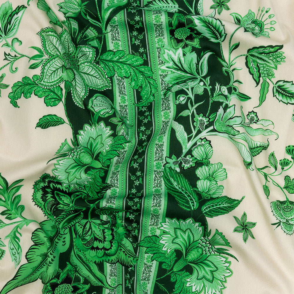 Stretch Cotton Sateen - Kelly Green Floral Stripes - Mood Exclusive Palazzo dei Fiori Print Stretch Cotton Sateen - Kelly Green Floral Stripes - Mood Exclusive Palazzo dei Fiori Print