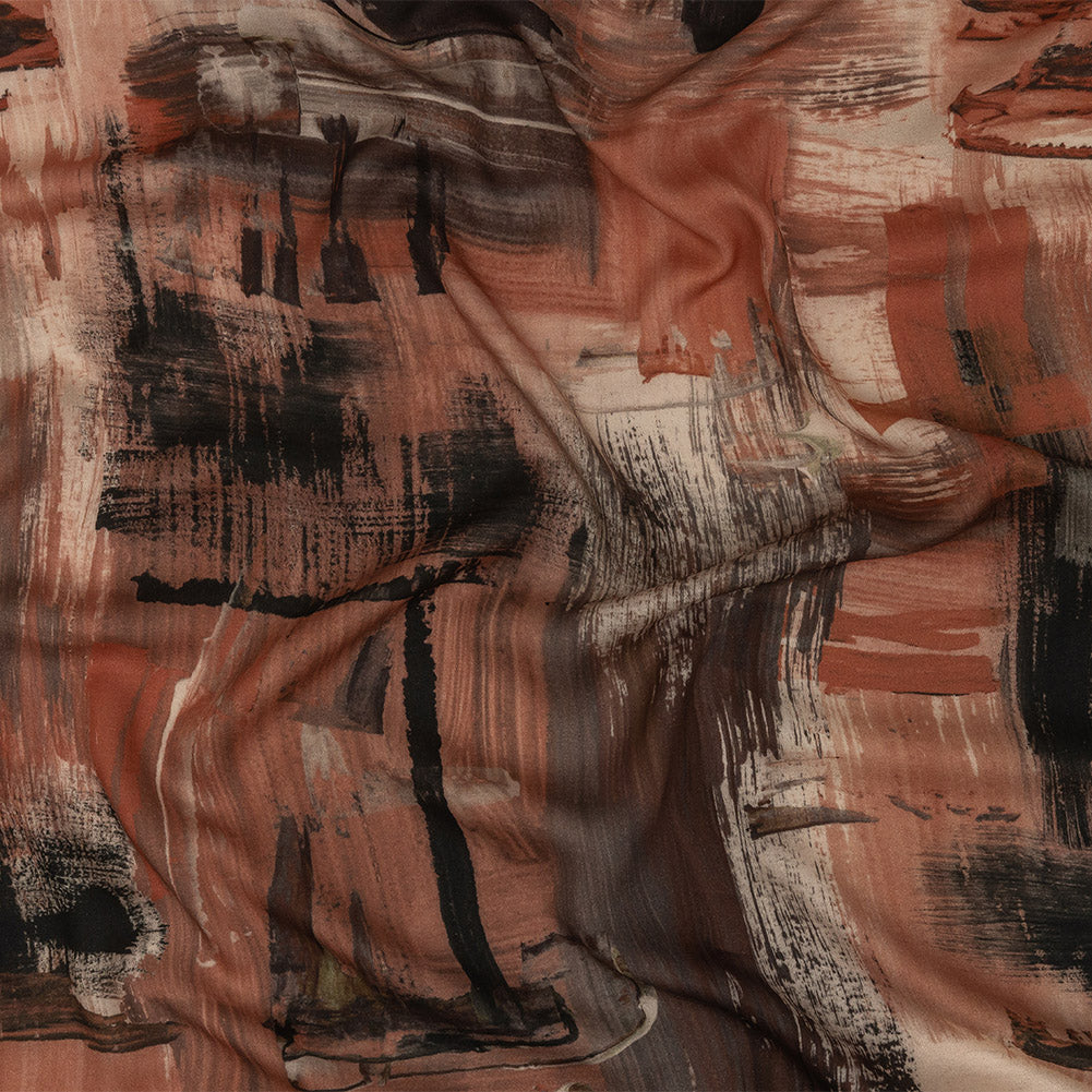 Rayon Challis - Pink and Gray Brushstrokes - Brush With Danger Print - Mood Exclusive Rio Collection Rayon Challis - Pink and Gray Brushstrokes - Brush With Danger Print - Mood Exclusive Rio Collection