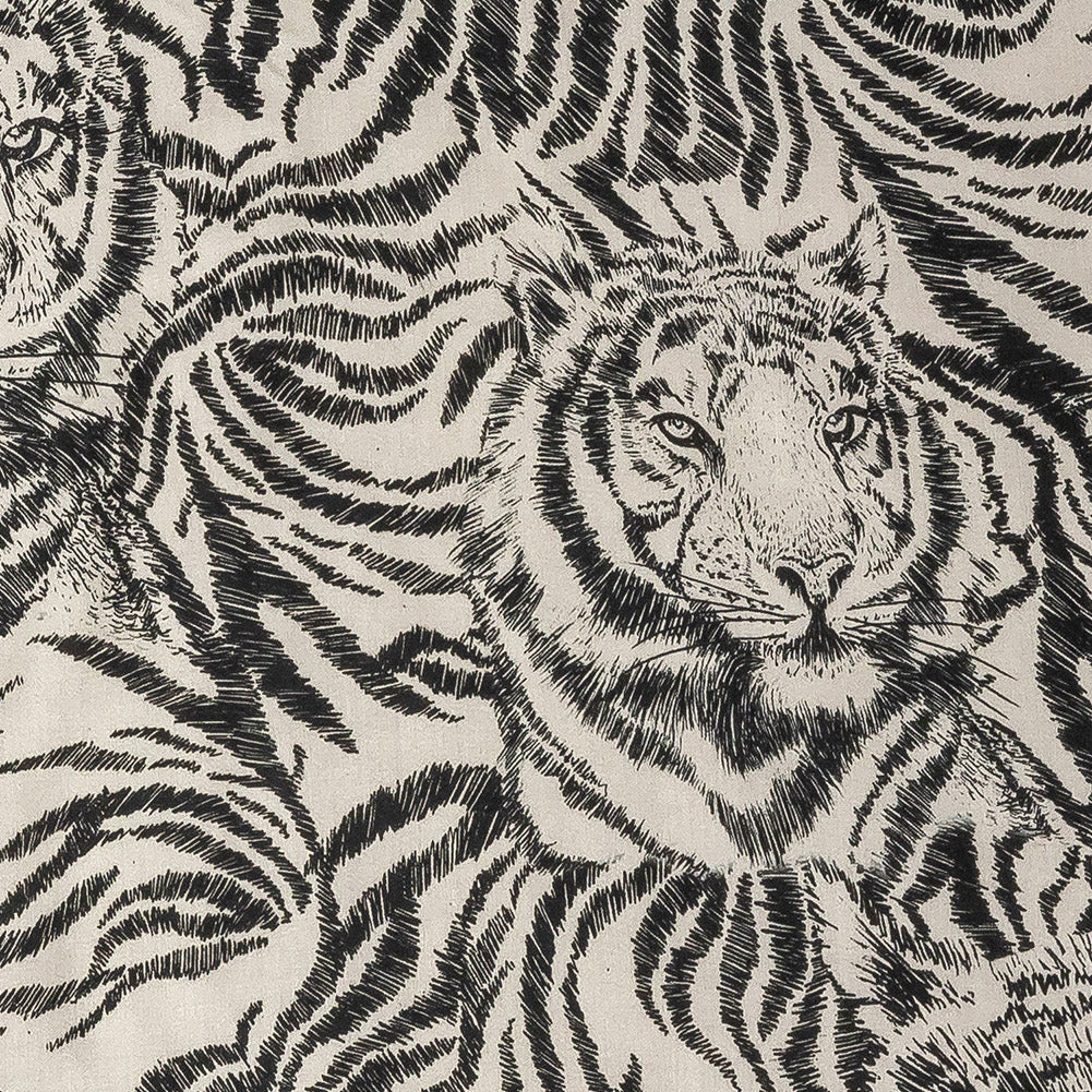 Rayon Challis Panel - Black and White Tigers - Smiling Peril Print - Mood Exclusive Rio Collection Rayon Challis Panel - Black and White Tigers - Smiling Peril Print - Mood Exclusive Rio Collection