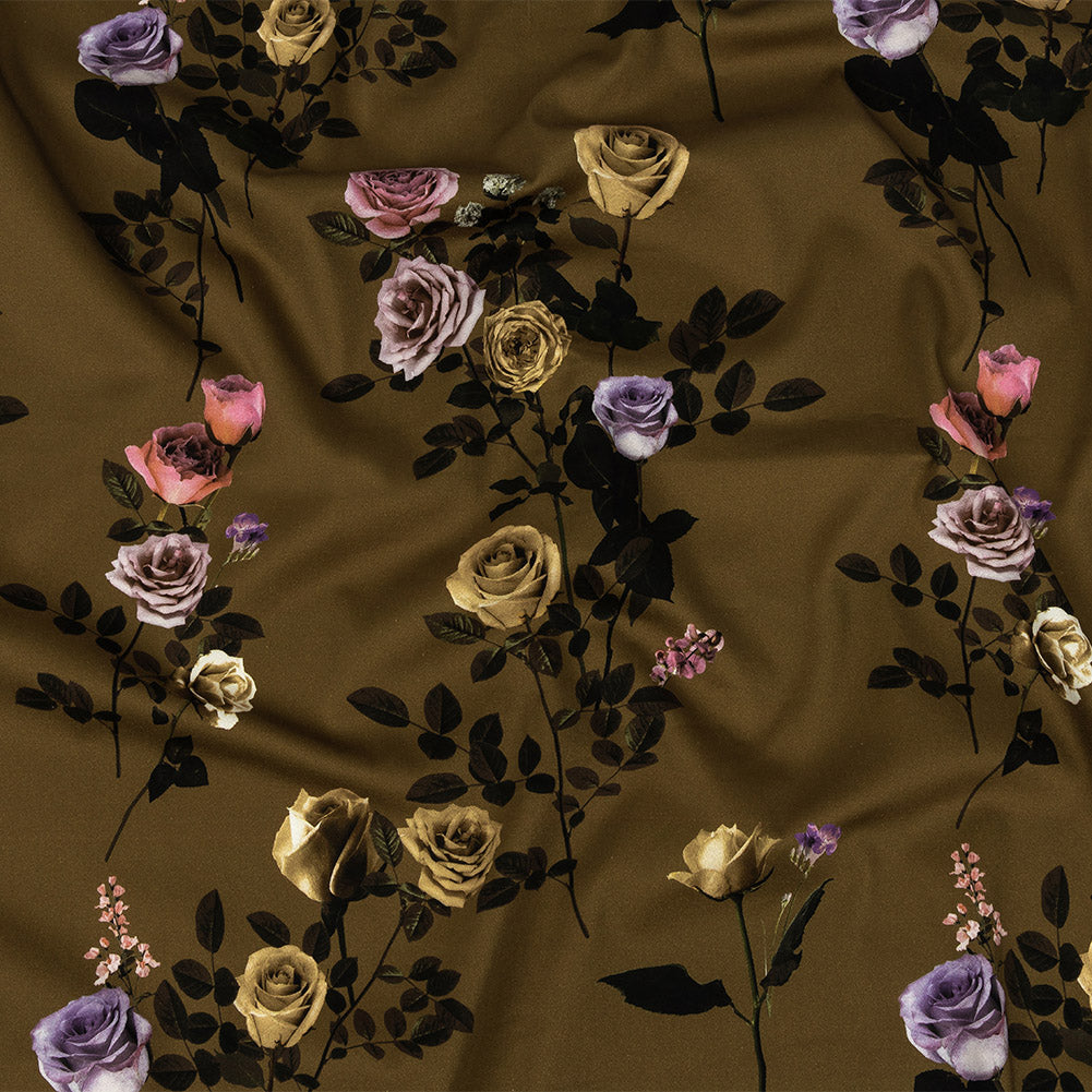 Stretch Cotton Sateen - Olive Floral - Rosa da Selva Print - Mood Exclusive Rio Collection Stretch Cotton Sateen - Olive Floral - Rosa da Selva Print - Mood Exclusive Rio Collection