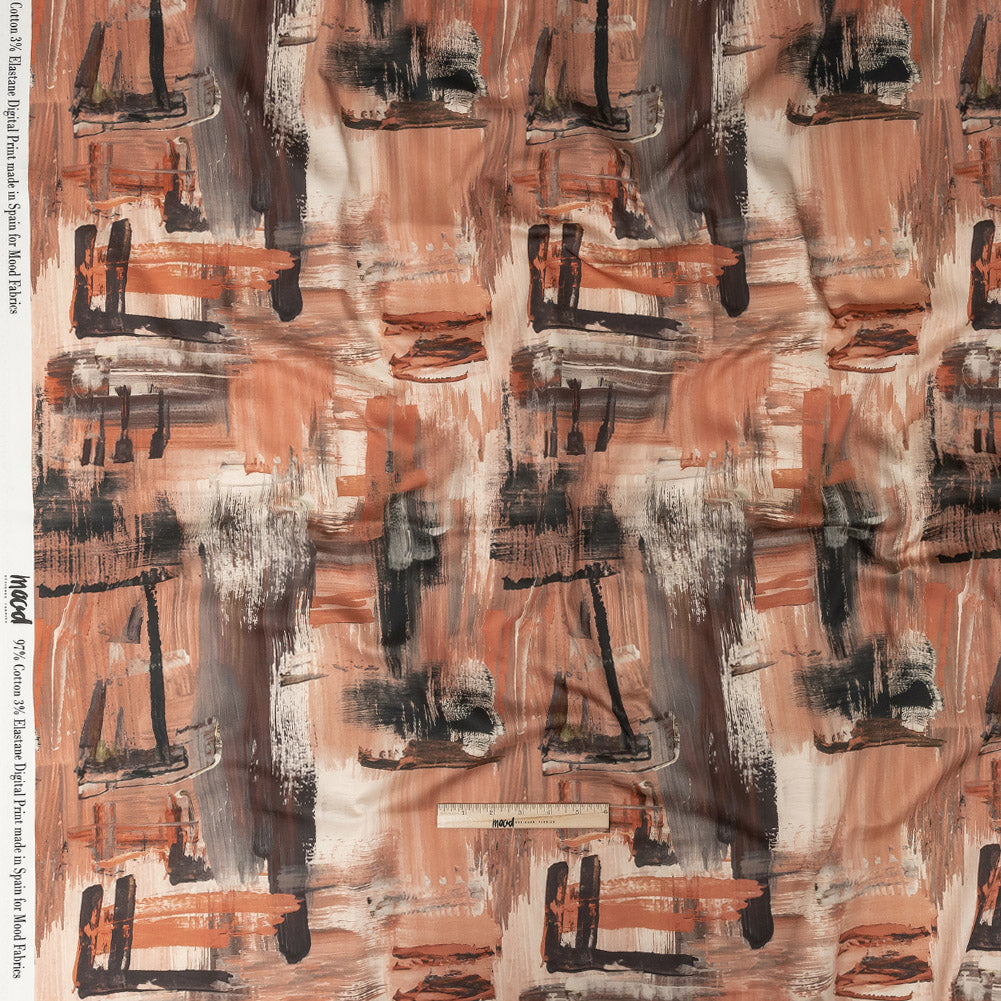 Stretch Cotton Sateen - Pink and Gray Brushstrokes - Brush With Danger Print - Mood Exclusive Rio Collection Stretch Cotton Sateen - Pink and Gray Brushstrokes - Brush With Danger Print - Mood Exclusive Rio Collection