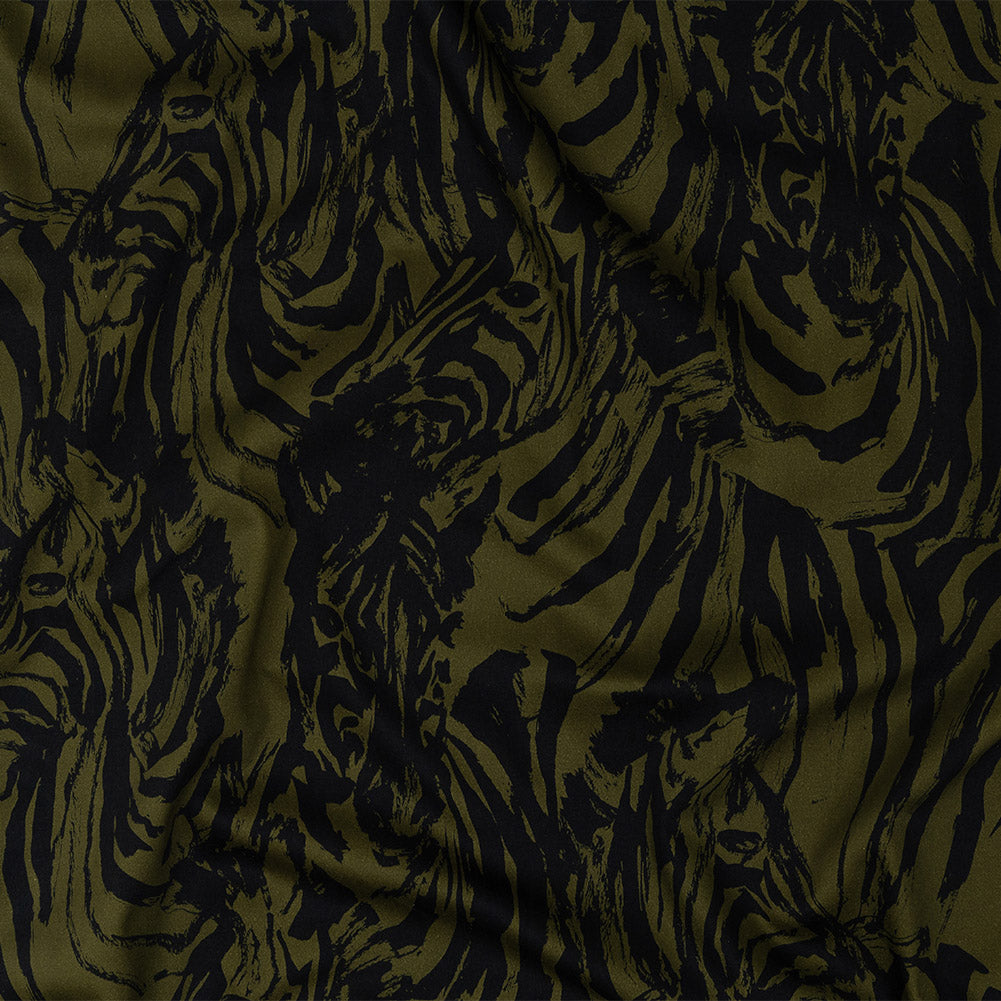 Stretch Cotton Sateen - Olive Zebras and Stripes - Marajo Print - Mood Exclusive Rio Collection Stretch Cotton Sateen - Olive Zebras and Stripes - Marajo Print - Mood Exclusive Rio Collection