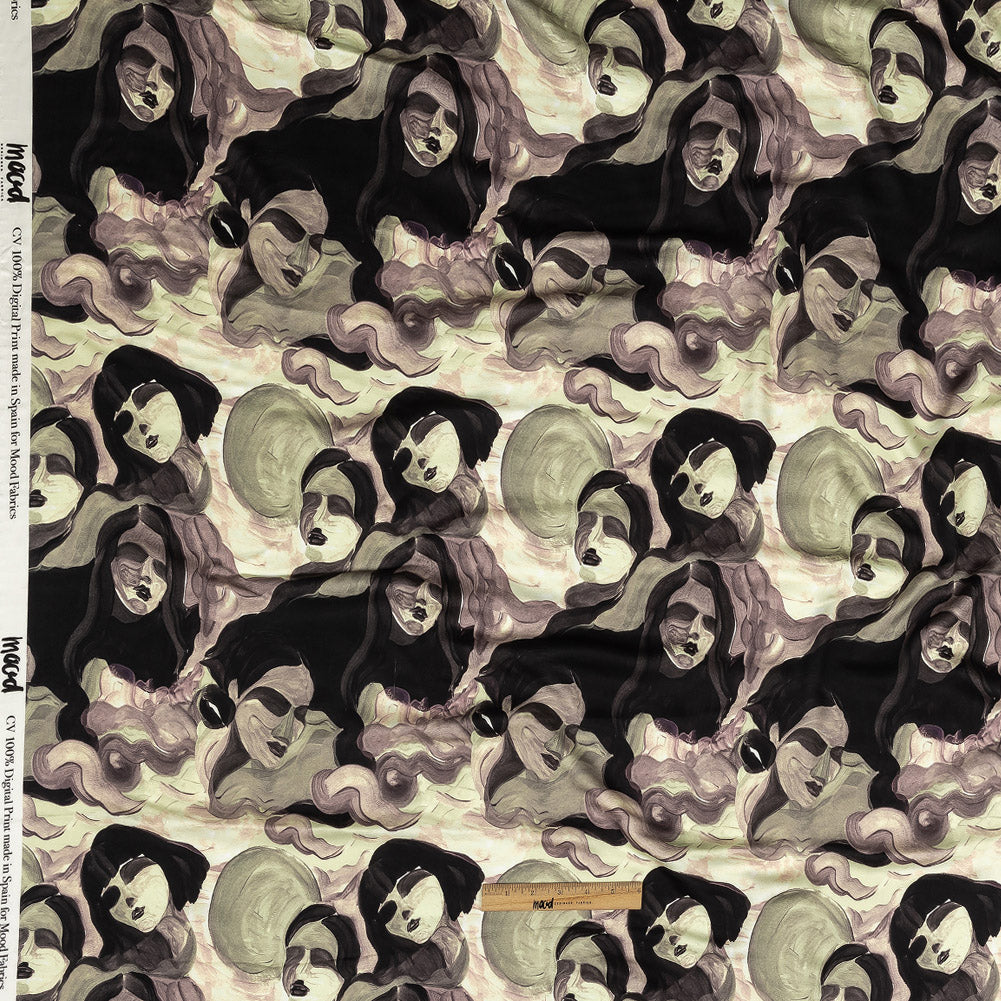 Rayon Challis - Purple and Green Painted Faces - Lost Lenore Print - Mood Exclusive Twilight Collection Full Rayon Challis - Purple and Green Painted Faces - Lost Lenore Print - Mood Exclusive Twilight Collection Full